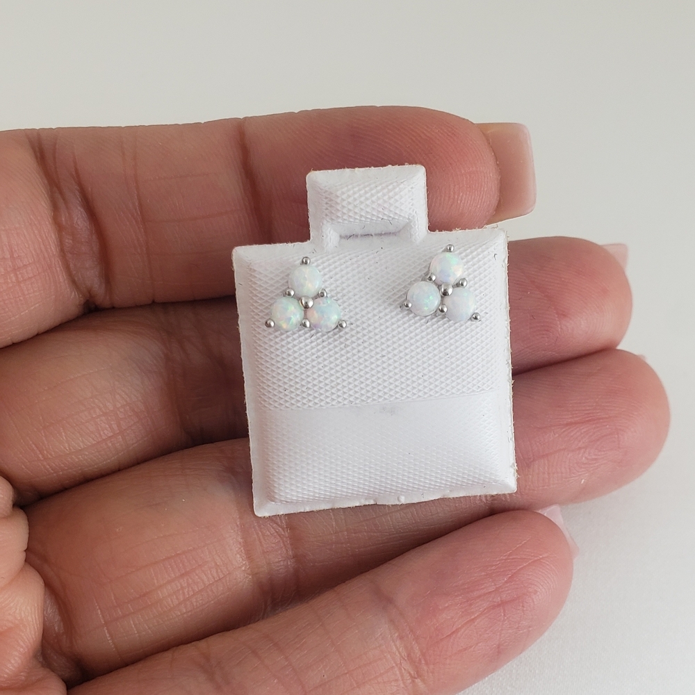925 Sterling Silver White Opal Stud Earrings